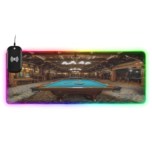 Billiard Gaming Gaming Mouse Pad Led Mousepads RGB Backlit with 14 Lighting Modes, Non Slip Base Soft Computer Keyboard Mat for Gaming PC Laptop Desk, S - size: Small: 31.5 x 11.8in