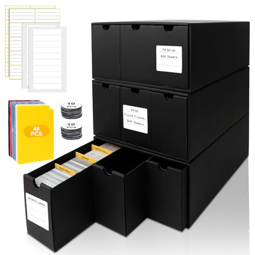Trading Card Storage Box, Includes 9-600 CT Boxes & 48 Card Dividers, 9000+ Trading Card Organizer for Collectible Card Games, for TCG, YGO, MTG, PTCG, Baseball Cards, with Labels & Tapes - color: 9-600 CT Boxes