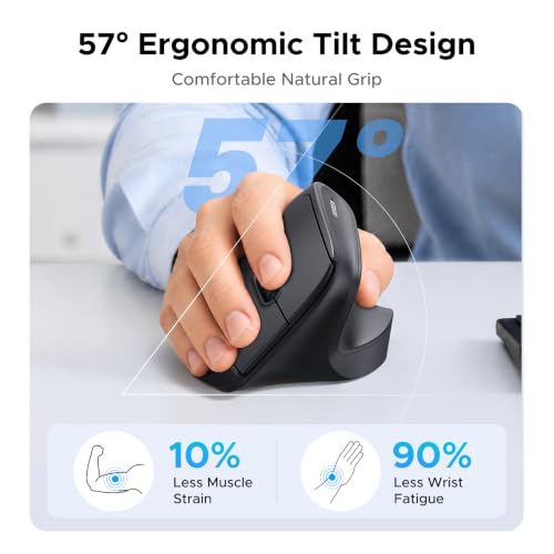 UGREEN Ergonomic Wireless Mouse, Bluetooth & 2.4G Wireless, Quiet Clicks | 1000/1600/2000/4000 DPI, Up to 3 Device Connectivity, 6 Buttons, Multi-system compatibility, for Laptop, Desktop, PC