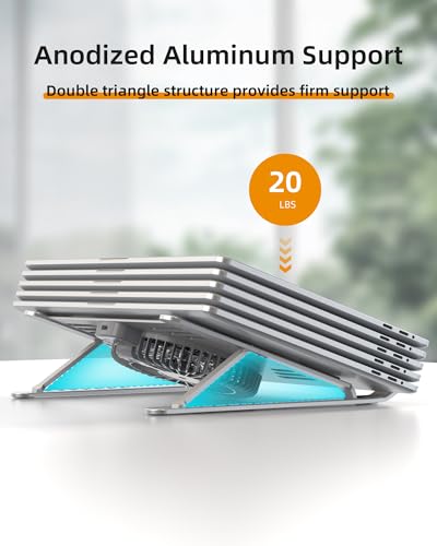 SHUWEI Portable Laptop Cooling Stand, Foldable & Adjustable Aluminum Stand with 3 Speed Powerful Quiet Fans, Ultra-Lightweight Ergonomic Cooling Pad for 17.3" Laptops (Silver, for 17.3" Laptop) - color: Silver