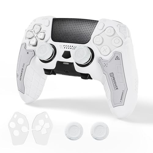 Tactical Skin Set for PS5 Edge Controller, Anti-Slip Silicone Protective Cover Skin Case Compatible with PS5 Edge Wireless Controller with 2 Thumb Grip Caps - Dawn White - color: Dawn White