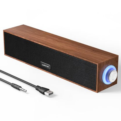 Uakinat Computer Speakers,Wooden Multimedia Digital Speaker,USB Powered 3.5mm AUX PC Speakers,Surround Sound Portable Computer Sound Bar Speaker for Desktop Laptop (Brown)
