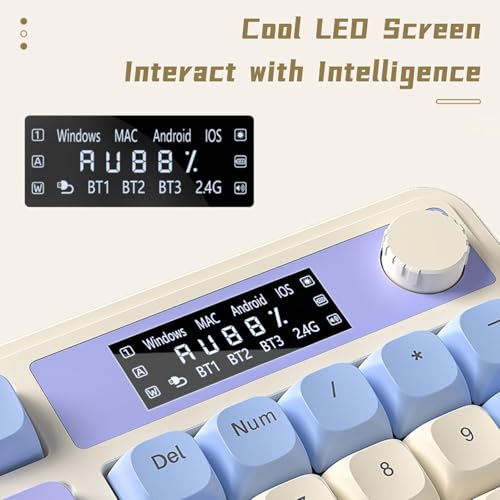 AULA S99 Pro Wireless Keyboard, Gaming Keyboards Media Knob Custom RGB Backlit, 3-Modes BT/2.4G/USB-C Membrane Cute Creamy Keyboard for Windows/MAC/PC Gamer - Blue White - color: Blue White