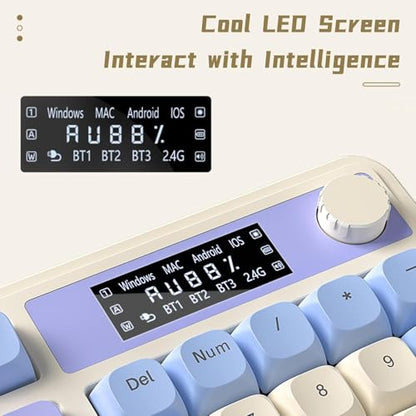 AULA S99 Pro Wireless Keyboard, Gaming Keyboards Media Knob Custom RGB Backlit, 3-Modes BT/2.4G/USB-C Membrane Cute Creamy Keyboard for Windows/MAC/PC Gamer - Blue White - color: Blue White