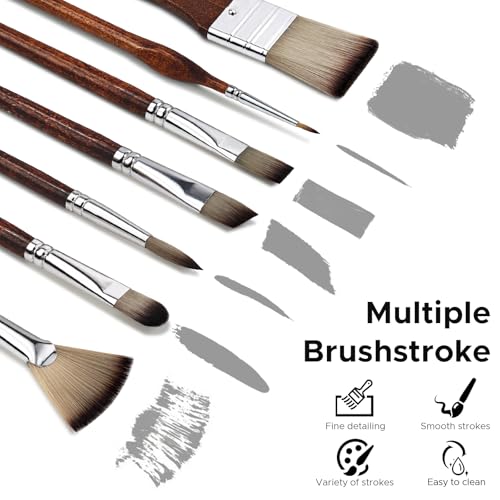 Bougimal 33 Pcs Paint Brush Set, No-Shedding Artist Paint Brushes | Paint Brush Kit with Flat Round Filbert Fan Angle Detail Brush for Acrylic, Oil, Watercolor, for Artists & Beginners (Tawny) - color: Tawny