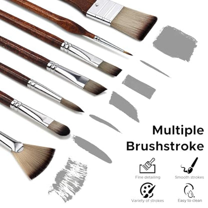Bougimal 33 Pcs Paint Brush Set, No-Shedding Artist Paint Brushes | Paint Brush Kit with Flat Round Filbert Fan Angle Detail Brush for Acrylic, Oil, Watercolor, for Artists & Beginners (Tawny) - color: Tawny