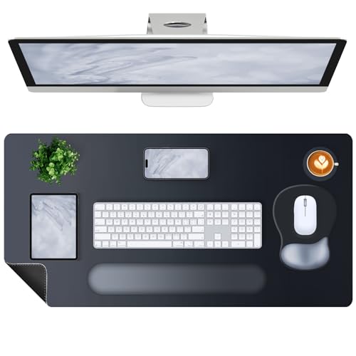 4-in-1 Large Gaming Mouse Pad, Keyboard Wrist Rest Pad & Wrist Support Mousepad Set, Extended Desk Pad Waterproof Desk Mat Protector for Home Office Decor Study Game 35.4×15.7 Inches Big I Black - color: Black