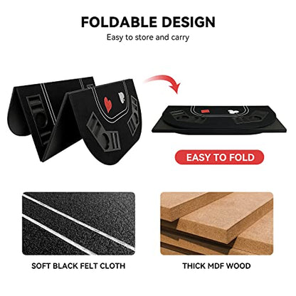 Foldable Poker Table Top with Cup Holders & Interchangeable Game Mat Topper | 3-in-1 Poker Table with Reversible Black Felt for Texas Hold'em Poker, Blackjack, Craps for 8 Players Home Party, Game Night - color: White