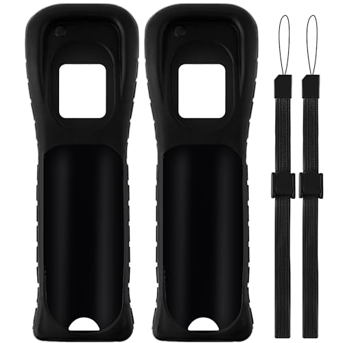 XiQiDianr 2 Packs Silicone Case Cover with Wrist Strap for Nintendo Wii Remote Controller (Black 2) - color: Black