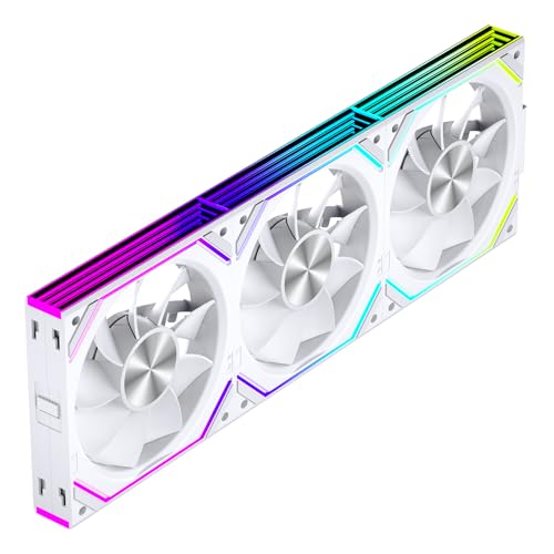Interstellar V2 RS 120mm PC Reverse Blade Case Fan Infinity Mirror Module Daisy-Chain ARGB Fan Triple Pack Suitable Computer Cooling Fans 360mm AIO Cooler(White-3Pack) - color: V2RS White Reverse-3Pack