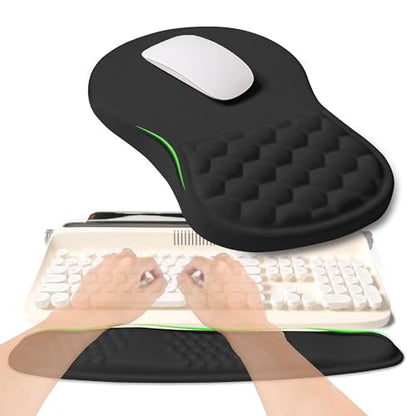 2-in-1 Ergonomic Set, Wave Rise Keyboard Wrist Rest and Massage Bulge Slope Mouse Pad Wrist Support, Cushion Memory Foam Integrated to Relieve Wrist Pain, Black - color: Black