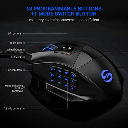 UtechSmart Venus Gaming Mouse RGB Wired, 16400 DPI High Precision Laser Programmable MMO Computer Gaming Mice [IGN's Recommendation] - color: Black