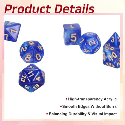 uxcell Polyhedral Dice Set, 7 Pcs Acrylic Dice for Role Playing Table Games Tabletop Gaming Accessories, Pearlescent Blue - color: Pearlescent Blue