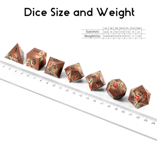 Metal Dice Set DND, DNDND 7 PCS Metallic Flowers D&D Dice with Gorgeous Gift Case for D&D Dungeons and Dragon Tabletop Game (Brown and Cream-Coloured) - color: Flower Brown