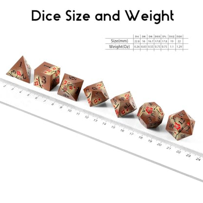Metal Dice Set DND, DNDND 7 PCS Metallic Flowers D&D Dice with Gorgeous Gift Case for D&D Dungeons and Dragon Tabletop Game (Brown and Cream-Coloured) - color: Flower Brown