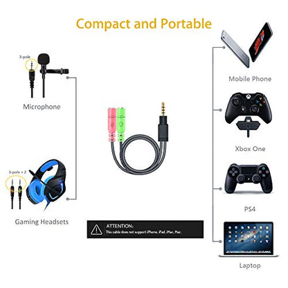MillSO Headset Adapter, 3.3 Feet 3.5mm Mic and Audio Headphone Splitter (TRRS Male to 2 TRS Female) CTIA 4 Pole Stereo Jack Y Cable for Dual-Plug Headset to PS4, Xbox One, Phone, Laptop, PC - size: 1 Pack / 3.3 Feet
