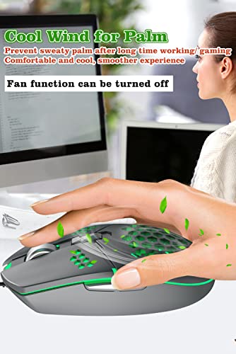 Newly Wired Gaming Mouse with Fan, Cooling Fan Honeycomb PC Mouse RGB Led Gaming Mouse for Laptop, Silent Click & 4 DPI Levels - No Sweaty Palm