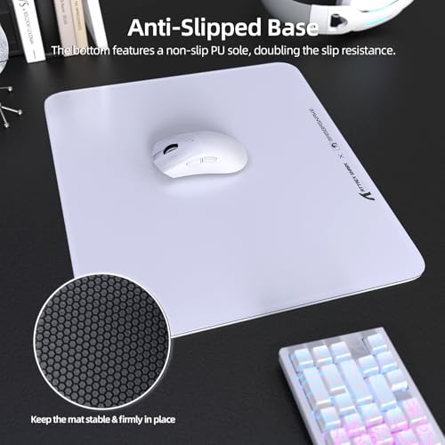 Attack Shark CM05 Contour Glass Gaming Mousepad,Nano-Micro-Etched Texture,Smooth Glass Surface,High Accuracy,Fast-Moving,Anti-Scratch, PU Leather Super Non-Slip Base,Large Size(17.7×15.7"),White - color: White, size: 17.7L x 15.7W inches