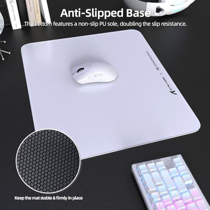 Attack Shark CM05 Contour Glass Gaming Mousepad,Nano-Micro-Etched Texture,Smooth Glass Surface,High Accuracy,Fast-Moving,Anti-Scratch, PU Leather Super Non-Slip Base,Large Size(17.7×15.7"),White - color: White, size: 17.7L x 15.7W inches