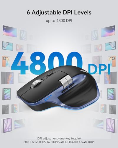 TECKNET Wireless Mouse, Bluetooth Mouse (BT5.3/5.0 & 2.4G) Rechargeable Ergonomic Optical Mouse with 6 Adjustable DPI, Side Scroll, Quiet Clicks, USB A Receiver, 7 Buttons, Wide Compatibility - color: Black & Blue