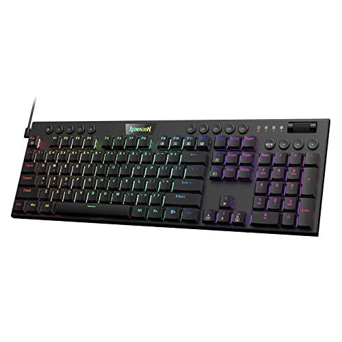 Redragon K619 Horus RGB Mechanical Keyboard, Ultra-Thin Designed Wired Gaming Keyboard w/Low Profile Keycaps, Dedicated Media Control & Linear Red Switch, Pro Software Supported - color: Red Switch, size: K619 Wired