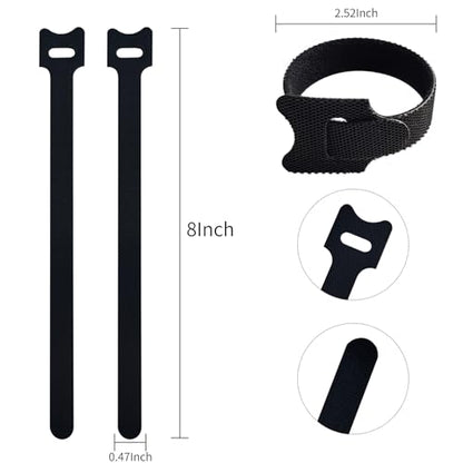100 PCS 8 Inches Black Reusable Cable Ties, Adjustable Cord Straps, Cable Organizer, Cord Wrap and Hook Loop Cords Management - size: 8inches-100PCS