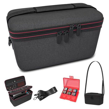 Switch 2 Carrying Case, Large EVA Hard Shell Travel Bag with 12 Game Slots | Compatible with Switch 2 console, dock, Pro Controller and charger; dual-layer storage with handle and shoulder strap