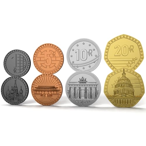 World Order: Metal Coins - 85 Collectible Pieces, Board Game Upgrade Components, Replace Base Cardboard Money, Multiple Denominations, Economic Set - style: Metal Coins