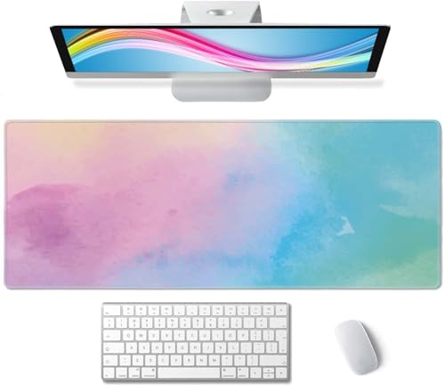 Large Gaming Mouse Pad with Stitched Edges, Watercolor Batik Desk Mat Extended Keyboard Pad, Non-Slip Rubber Base Desk Pad for Keyboard and Mouse, 31.5X11.8 inch - color: Watercolor Batik