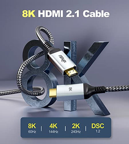 fairikabe HDMI 2.1 Cable 6.6ft, 8K HDMI Cables (2K 240Hz, 4K 120Hz 144Hz, 8K 60Hz) Long Cord, 48Gbps eARC HDR10 HDCP 2. 2 2.3 Braided HDMI Cable for PS5, Nintendo Switch, Xbox Series X, Apple TV Box