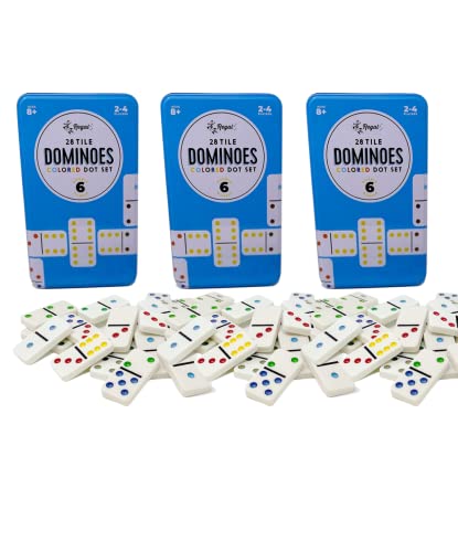 Regal Games Double 6 Dominoes Set for Adults & Kids - Classic Domino Game with 28 Tiles Colored Dots - 2 or 4 Player Games & Ideal for Family Fun Game Night and Travel (Pack of 3)