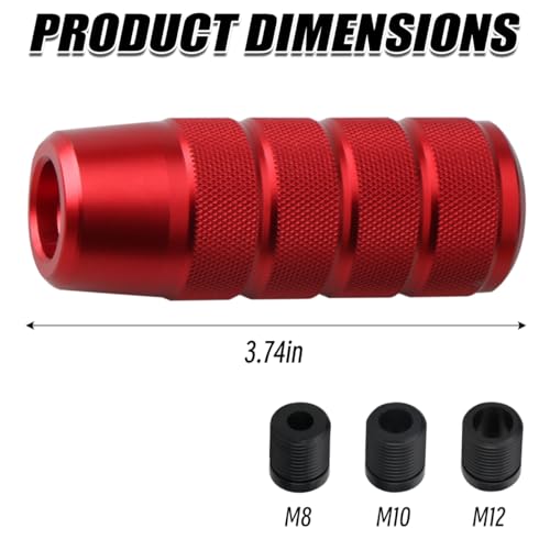 Osilly 3.74 Inch Aluminum Shift Knob with 3 Threaded Adapters, Red | aluminum alloy construction, ergonomic extended grip, supplied adapters, for manual and select automatic cars, interior parts - color: Red