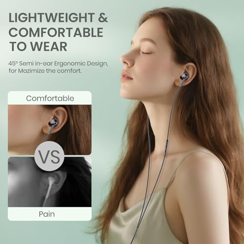 USB-C Wired Earbuds with Microphone, Volume Control, Noise Canceling, Compatible with Samsung Galaxy S24 S23 S22, iPhone 17 16 15 Pro Pro max, Pixel Phones - color: Updated black