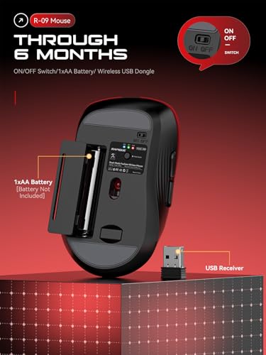 RAPIQUE Bluetooth Wireless Mouse - Dual Bluetooth & 2.4 GHz USB Receiver, Comfortable Grip, Quiet Clicks, Low Power - Multi-Device Compatibility for Laptop, Computer, iPad, MacBook (Gradient Red) - color: Gradient Red