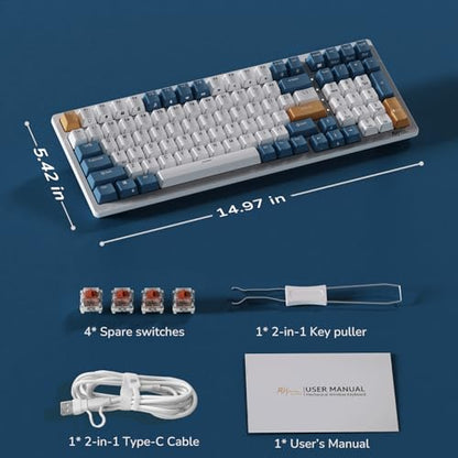 RK ROYAL KLUDGE RK98 Wireless Mechanical Keyboard, 100 Keys 98% Layout with Custom Switches Hot Swappable, Tri-Mode BT5.1/2.4G/USB-C Full Size Gaming Keyboard with Numpad RGB, Brown Switch - color: White, size: Hot Swap Brown Switch