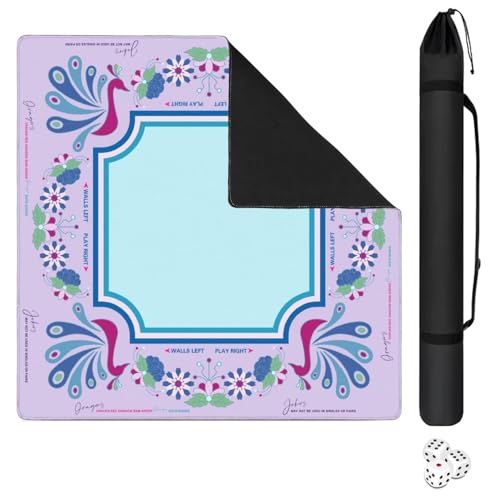 Mahjong Mat for Table with Carrying Bag & 3 Dice, Lavender Peacock 31.5"x31.5" Square Rubber Mahjong Table Cover, Non-Slip & Noise Reduction Gaming Mat for Mah Jongg, Poker, Dominoes & Tile Games - color: Lavender Purple