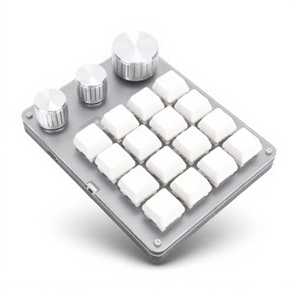 Macro Pad, 16 Key Programmable Keypad with 3 Custom Knobs & 3 Layers, Compact Wired Mechanical Keyboard (White) - color: White