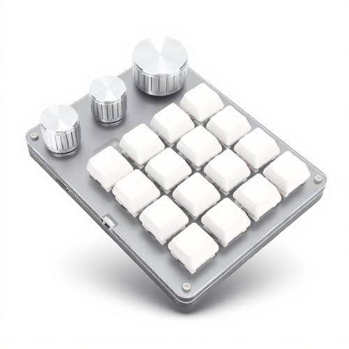 Macro Pad, 16 Key Programmable Keypad with 3 Custom Knobs & 3 Layers, Compact Wired Mechanical Keyboard (White) - color: White