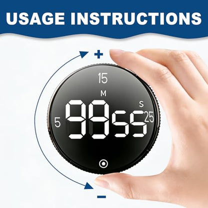 Magnetic Kitchen Timer with Large LED Digital Display, Countdown Countup Visual timers with 3 Volume Levels, 3 Preset 5/15/25 Mins Adjustable Productivity Alarm for Cooking Classroom Fitness Studying