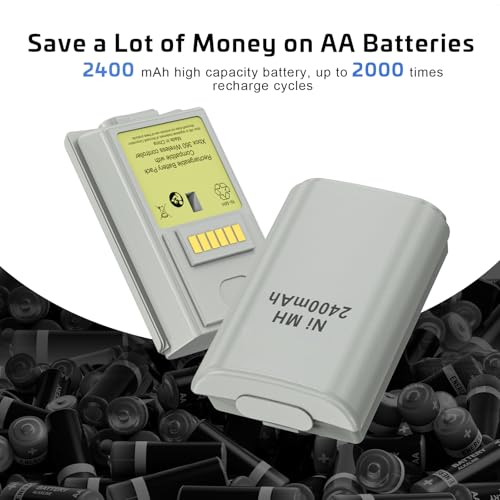 KEKUCULL Rechargeable Battery for Xbox 360 Controller, Charger Dual Charging Station Dock with 2 Pack Rechargeable Battery Compatible with Xbox 360 - color: Light Gray