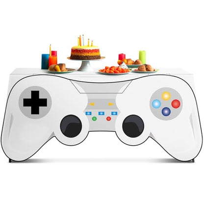 6 Ft Video Game Tablecloth Game Controller Shaped Table Cover Birthday Party Decoration Washable Polyester Fabric Gaming Table Covers Protector for Gamer Player Birthday Party Decor Supplies
