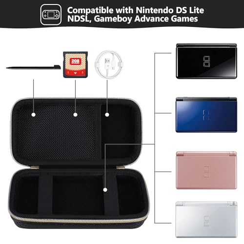 Supmay Hard Carrying Case Compatible with Nintendo DS Lite NDSL, Gameboy Advance Games Storage Holder Travel Bag with Mesh Pocket for USB Charging Cable, Stylus, Earphones, Game Cartridge, Black - color: Black Star