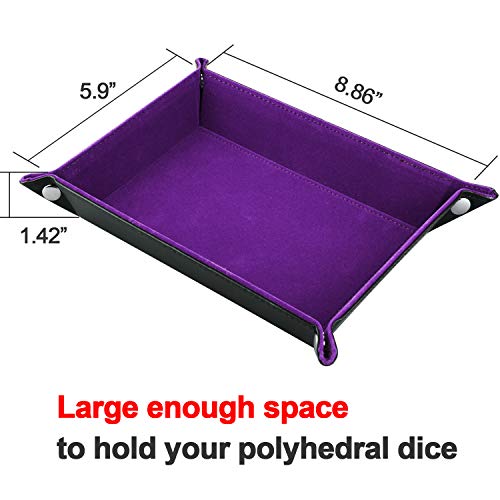 SIQUK Double Sided Dice Tray Folding Rectangle PU Leather and Dark Violet Velvet Dice Holder - color: Dark Violet
