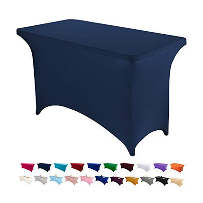 Peomeise 4FT Spandex Table Cover Rectangular Stretch Spandex Tablecloth (Navy,4FT) - color: Navy, size: 48" x 30" (Rectangle)