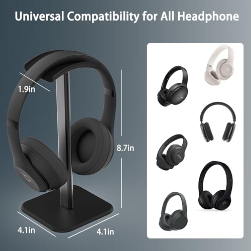 Headphone Stand for Desk - Headset Stand Headphone Holder (Black) | with Aluminum Hanger and Plastic Headrest, headphone holder for AirPods Max, Sony, Bose, Beats and More - color: Black
