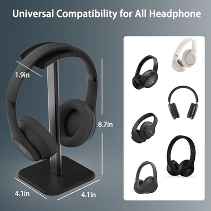 Headphone Stand for Desk - Headset Stand Headphone Holder (Black) | with Aluminum Hanger and Plastic Headrest, headphone holder for AirPods Max, Sony, Bose, Beats and More - color: Black