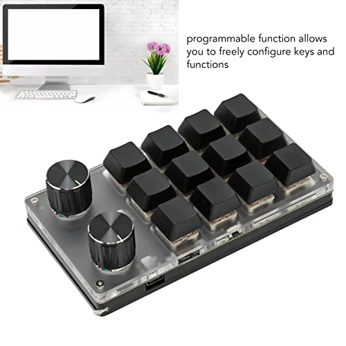 GOWENIC Mini Keypad, USB Wired Bluetooth Dual Mode Gaming Keyboard with Knob, DIY Programmable OSU Mechanical Keyboard Red Switch for Vista, Linux, OS X (12 Keys)