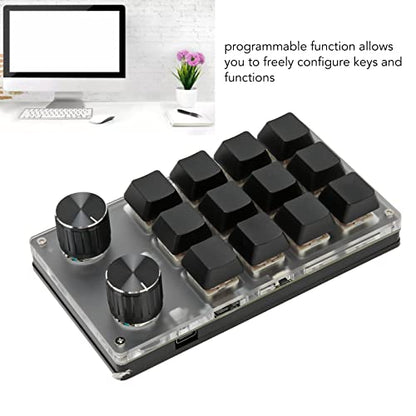Yunseity Bluetooth Programmable Keyboard, USB Customized Mini Red Switch Keyboard with Knob, One Handed Mechanical Gaming Keyboard Support Volume Control & Shortcut Key (12 Keys with 2
