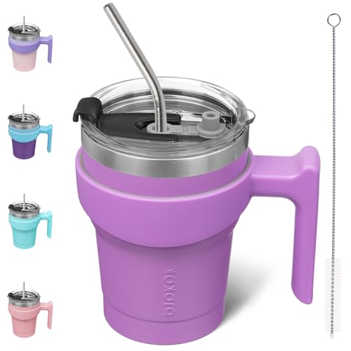 BJPKPK 10 oz Mini Tumbler with Lid, Straw & Handle, Insulated Steel Cup | Small, Spill Proof, Leak Proof, Thermal, Double Wall Vacuum, Sweatproof, Dishwasher Safe, BPA Free, Lavender - color: A-Lavender, size: 10 Ounces