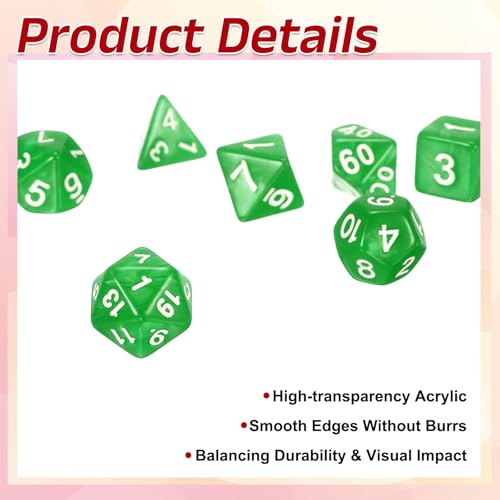 uxcell Polyhedral Dice Set, 7 Pcs Acrylic Dice for Role Playing Table Games Tabletop Gaming Accessories, Pearl Pattern Light Green - color: Pearl Pattern Light Green